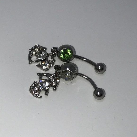 Clear Rhinestone Dolphin Dangle Belly Ring - Picture 6 of 12